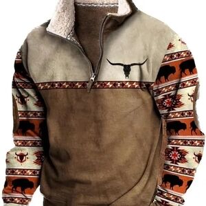 Men's Southwestern Pattern Zip-Up Sweater